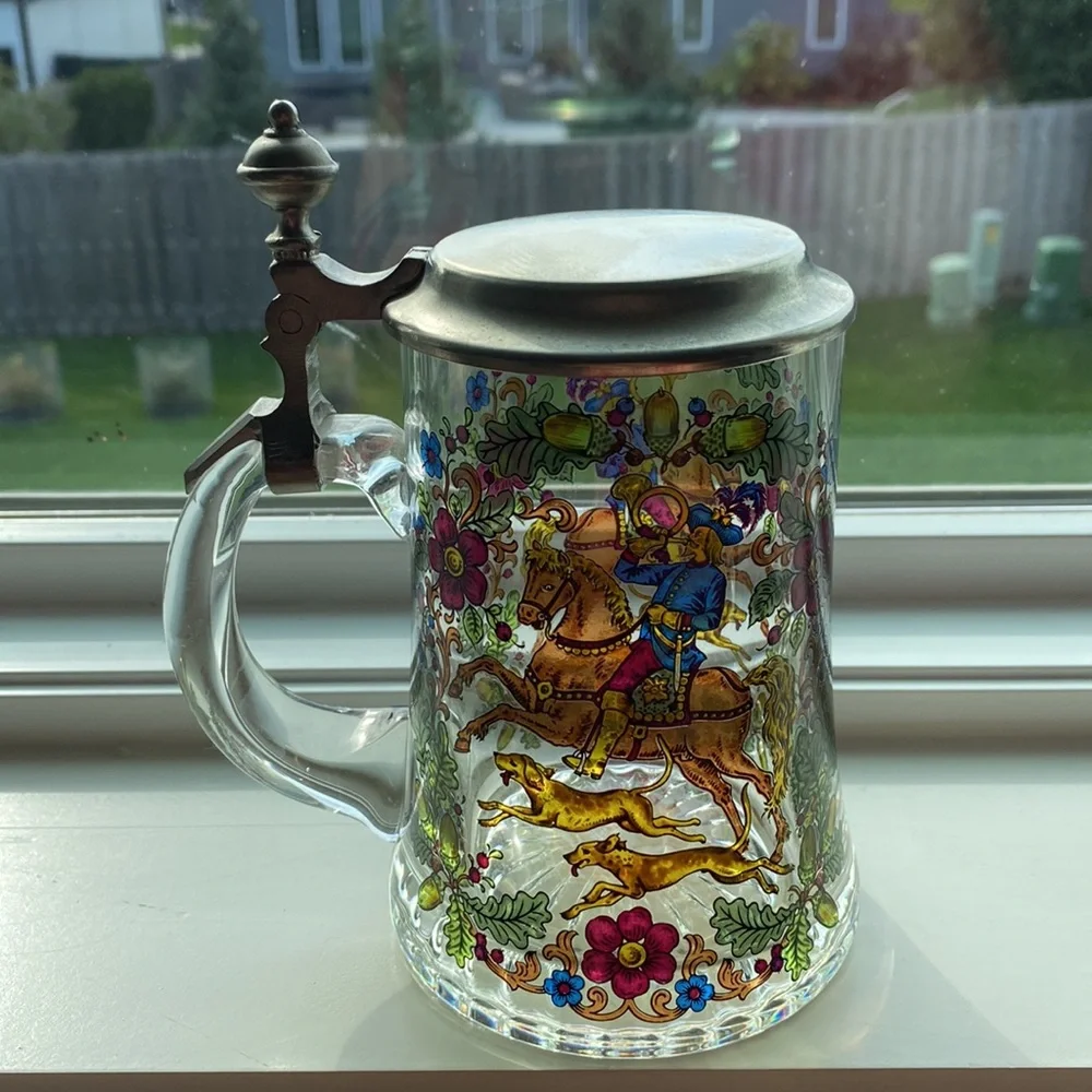 Colorful Vintage German Floral Glass Beer Stein! - Picture 7 of 9